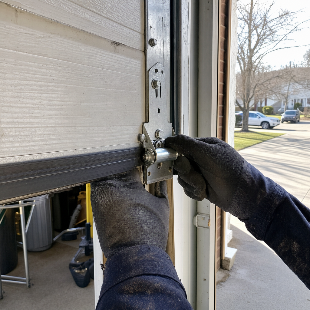 Technician performing emergency garage door repair service in Windham, CT