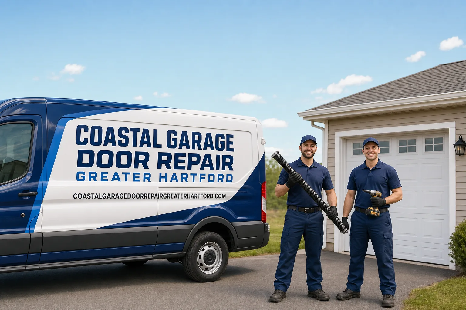 Coastal Garage Door Repair Greater Hartford service vehicle and crew in Hartford, CT